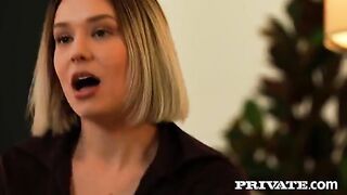 A young and beautiful girl is having sex with two guys at once