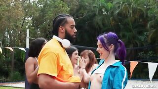 A beautiful girl has sex right in the fresh air