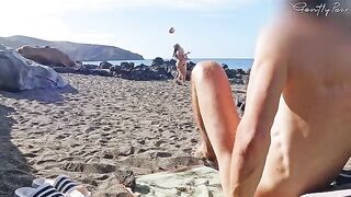 Two girls were almost caught exposing themselves on a nude beach