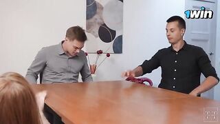 A man fucked two girls in an office meeting room