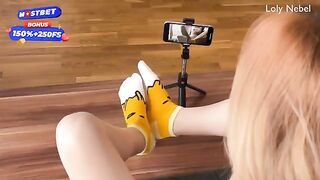 A cute girl agreed to make a footjob video for a role play scenario