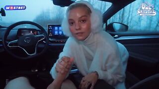 A beautiful college girl gets fucked by a stranger in his car