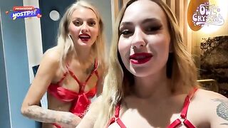 A girl is having fun with two guys at the same time, showcasing wild energy