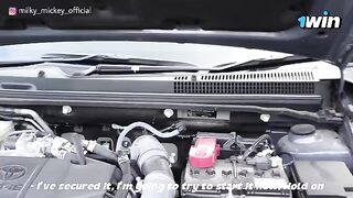 A girl got fucked by a guy in the car for not knowing how to change the oil