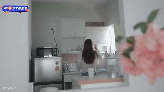 A cute petite girl offered a stranger to come in for tea