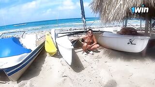 A couple enjoys a passionate and rough sex on the nude beach