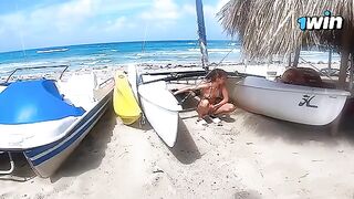 A couple enjoys a passionate and rough sex on the nude beach