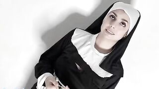 Blasphemous Italian nun gets her big tits covered with cum