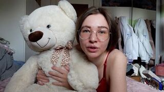 The cutest teddy bear is the best friend of a teenage girl