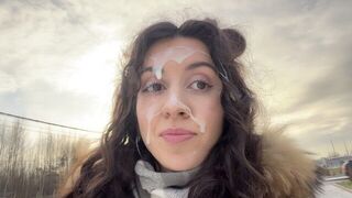 A man had to walk around a city with cum on his face in a daring challenge