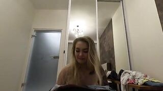 A cutie stays behind after her parents leave, craving some action