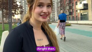The boy shows his dick to the girl and she sucks it