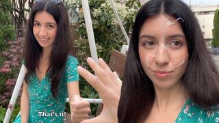 A girl got a bit of cumshot on her face during the cumwalk
