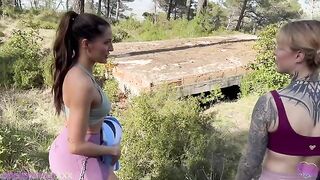 A girl took her girlfriend to the woods for a passionate hike