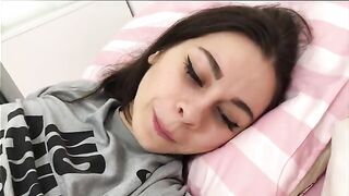 A girl with big boobs caresses her boyfriend’s pumped up body