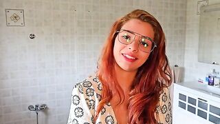 The guy licks the wet pussy of the red hair beauty in missionary position