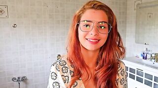 The guy licks the wet pussy of the red hair beauty in missionary position