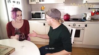 A man appreciated his surprise in the kitchen, showcasing intense passion