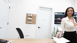 A girl received a pleasant sexual surprise from her co-worker in the form of big natural boobs