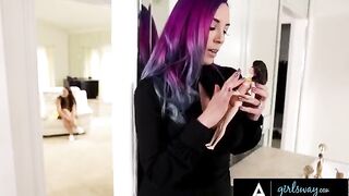 Angela White fucks with a stacked witch in a colorful scene