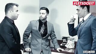 Karma Rx and Valentina Nappi seduce their rich boss to fuck them both in an office scene