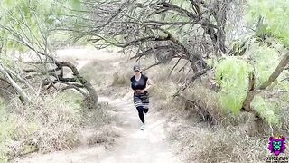 Sweaty MILF with huge tits gets banged on the trail after work out