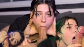 A quality blowjob lesson from a pretty face with black hair and blue eyes