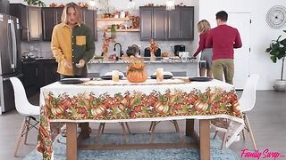 Appetizing woman in a kitchen orgy with four men, including a blonde