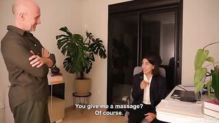 The employee's tongue is in use and it gives her pleasure
