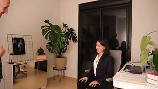 The employee's tongue is in use and it gives her pleasure
