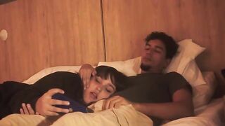 A blowjob in bed, lazy but so deep it makes him tremble with pleasure