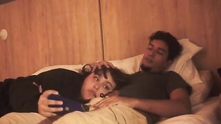 A blowjob in bed, lazy but so deep it makes him tremble with pleasure