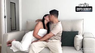 A cute 18-year-old Latina girl gets her pussy full of cum in a passionate scene