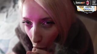 The guy finished on the chin of a prostitute in a fur coat