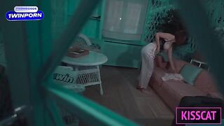 A hot woman is fucking with her stepson in a shared bed