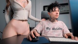 A girl rubs her pussy on the table and fucks there