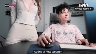 A girl rubs her pussy on the table and fucks there