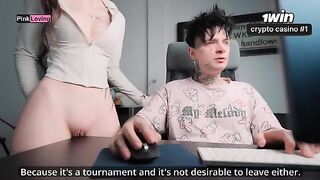 A girl rubs her pussy on the table and fucks there
