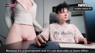 A girl rubs her pussy on the table and fucks there