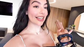 A girl is in heaven thanks to her best friend's strap-on gift