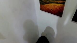 Babe fucked in ass by an amateur in a toilet, a bold homemade scene