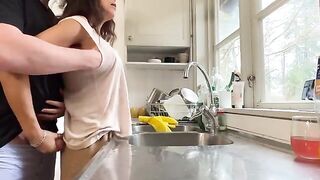 Busty mom gets fucked in the kitchen, a real homemade scene