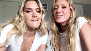 Two girls share cock in hot step sis action
