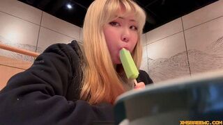 The man licked the cream from the girl's tongue in a steamy vlog
