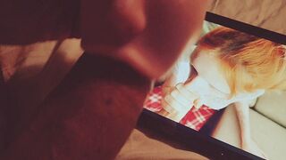 The man got his mouth filled with cum while watching the girl getting fucked