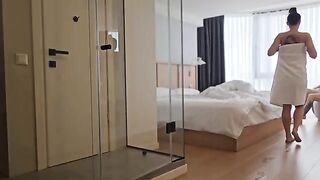 A woman in black performs anal ritual on a lazy morning