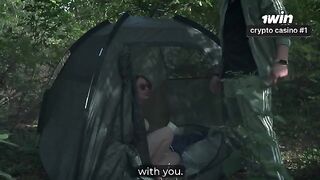 The stepson caught his stepmom masturbating in the forest