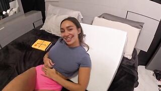Classic scene of two people facing each other with a cock in the pussy