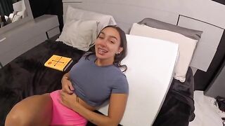 Classic scene of two people facing each other with a cock in the pussy