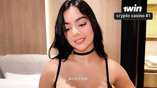 The girl has a cock in her mouth and saliva on her chin in this exclusive scene